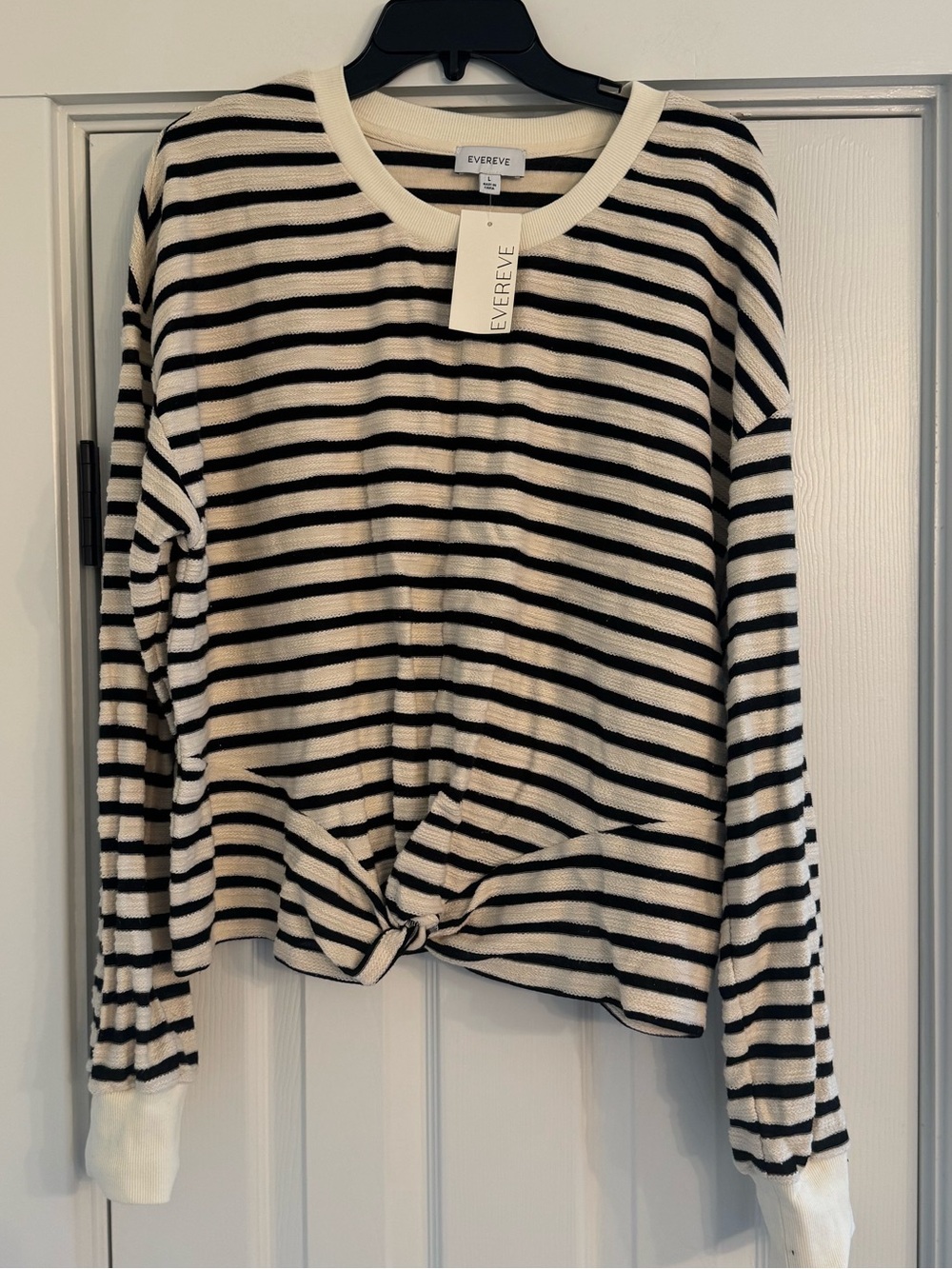 Evereve Noah Black & Cream Striped Knot-Front Crewneck Sweatshirt